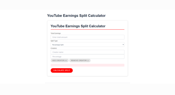 I develop a YouTube Earnings Split Calculator Tool for Revenue Sharing